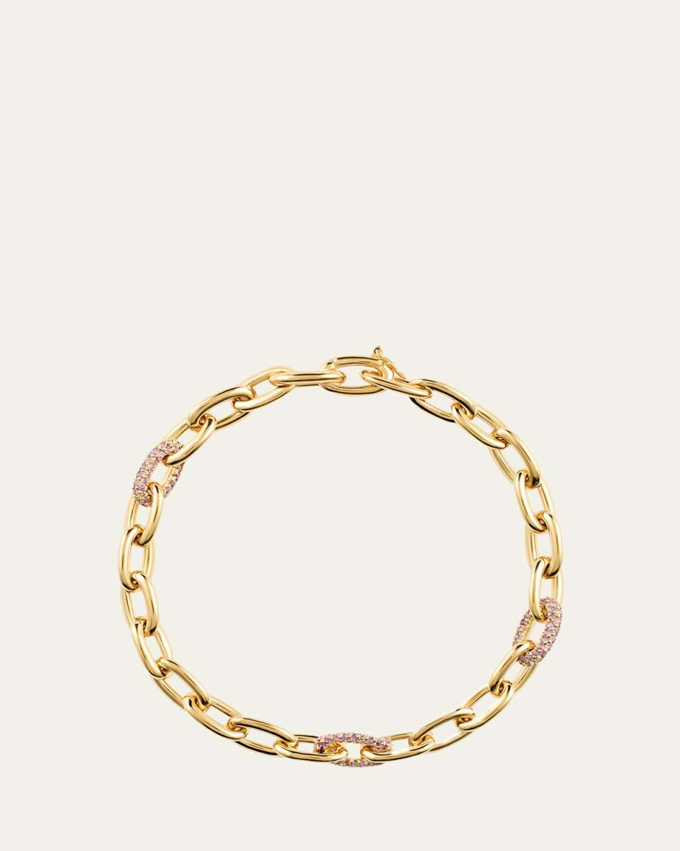 9K Gold Tri Pavé Baby Seamless Link Bracelet with Amethysts